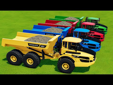 LOAD & TRANSPORT STONE  WITH VOLVO COLORED TRUCKS & EXCAVATORS! - Farming Simulator 22