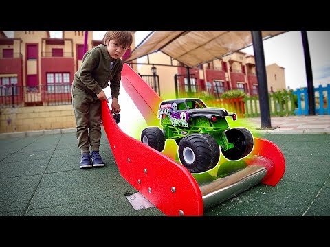 HOTWHEELS MONSTER TRUCK AT THE OUTDOOR PLAYGROUND FOR KIDS