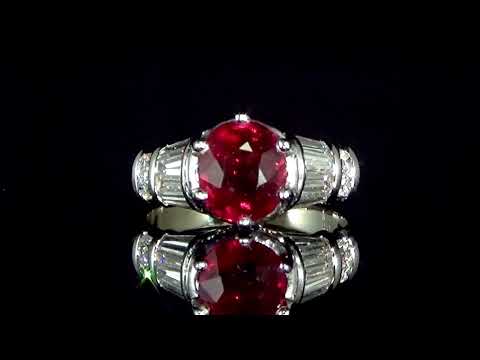 GIA Certified 3.05ct Cushion Brilliant Cut Ruby and Diamond Ring