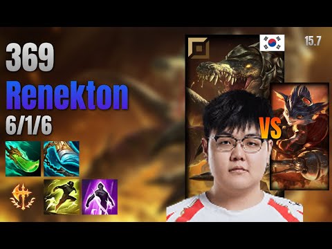 369 Top Renekton vs Rumble lol KR solo rank Full Game 15.7 | 369 레넥톤 vs 럼블