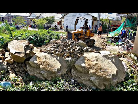 Fantastic New Project!! Filling Land By Bulldozer Komat'su D20P Push Stone with 5ton Trucks