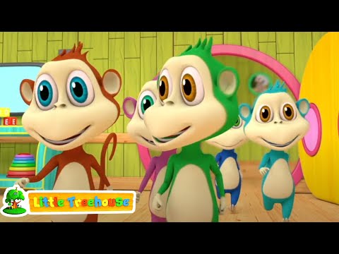 Fem små aber | Tællende tal | Little Treehouse Dansk | Børns musik | Planteskole rim