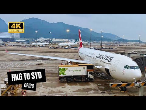 QANTAS A330-300 QF128 Economy Class - Hong Kong to Sydney, The Hong Kong Qantas Lounge (4K)