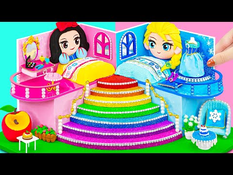 Elsa vs Snow White | Build Amazing Castle Hot and Cold Style for Two Princess | DIY Miniature House