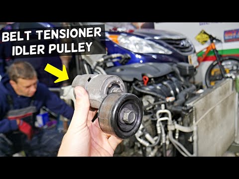 HYUNDAI SONATA SERPENTINE BELT TENSIONER PULLEY IDLER PULLEY REPLACEMENT REMOVAL LOCATION