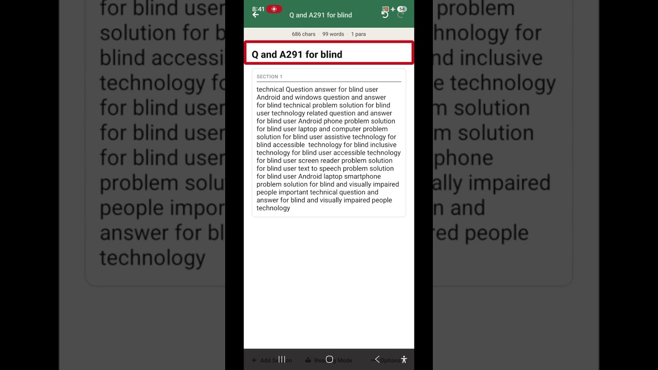 Q and A291 for blind explore  by touch OTP announcer new text to speech WhatsApp status talk back