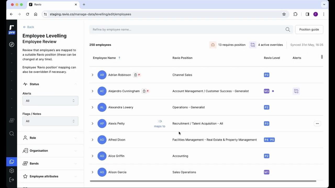 How to adjust an employee's job level in Ravio