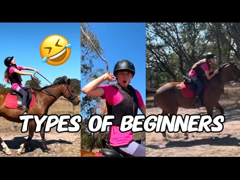 Types of beginners having their first horse riding lesson