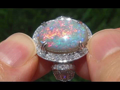 GIA Certified 10.08ct Natural Australian Opal Diamond 18k White Gold Estate Ring - A141471