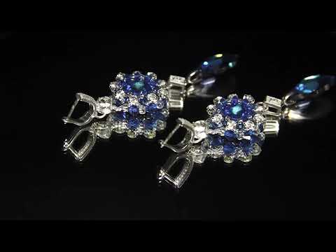 Серьги родий c синими кристаллами каплями и фианитами Aquamarine Blue Длинные вечерние серьги Ручная работа - фото 1 - id-p1418683897