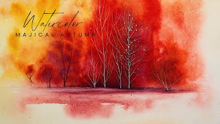 Dreamy Red Forest Watercolor Landscape | Easy & Beautiful Tutorial