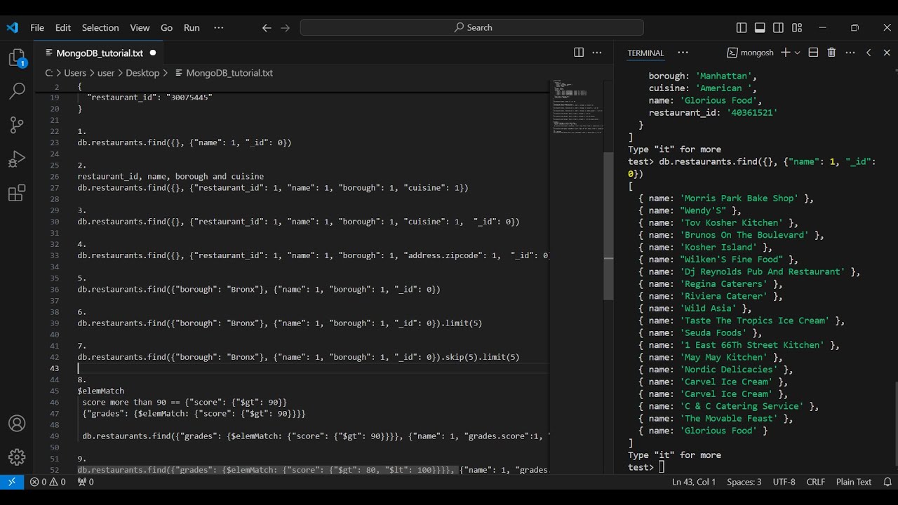 MongoDB Querying: Solution to MongoDB exercises (1-10)