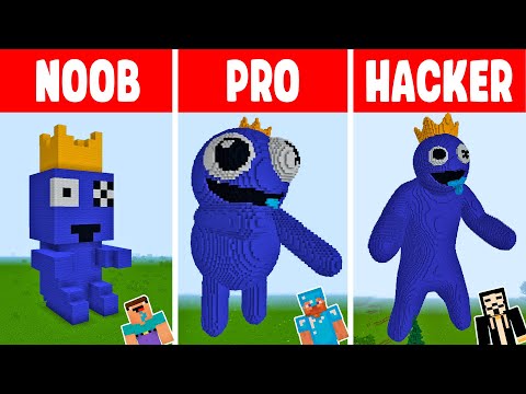 Minecraft RAINBOW FRIENDS BLUE STATUE HOUSE BUILD CHALLENGE - NOOB vs PRO vs HACKER