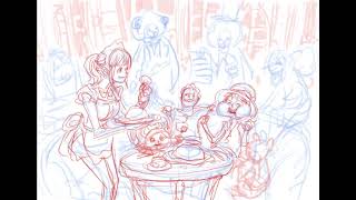 Oda's sketching process for this week's OnePiece color spread