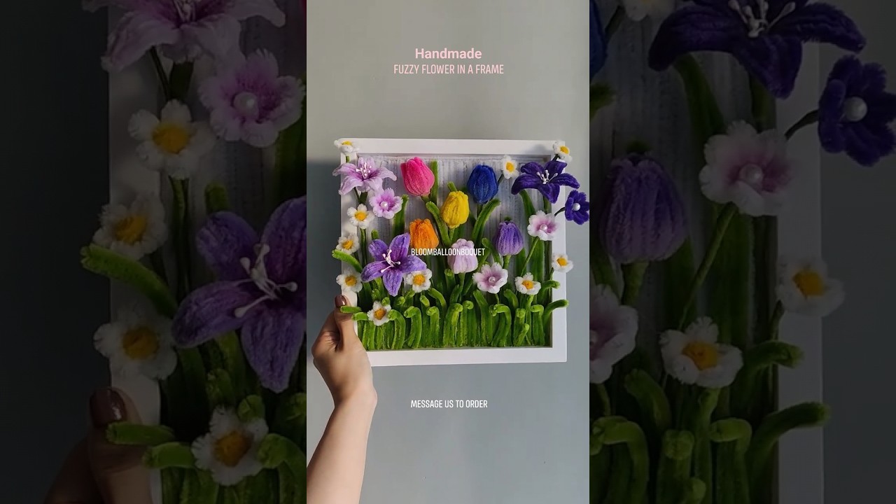 Handmade Fuzzy Flower in a Frame, made of fuzzywire/pipecleaner #pipecleaners #fuzzywire #flowers