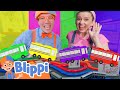 Ms Rachel And Blippi Play With Rainbow Color Toy Trains Blippi Learn Colors And Science