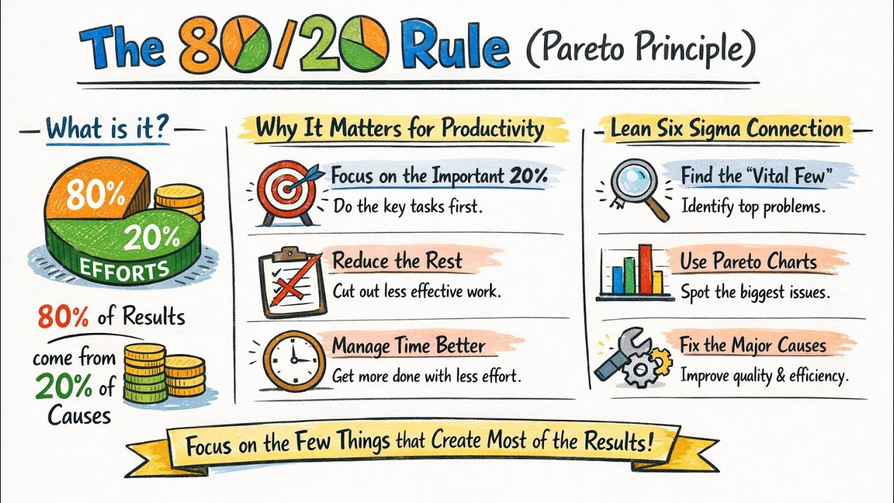 The 80-20 rule-Pareto Principle) Your Key to Maximum Productivity-Why is it important-Lean Six Sigma