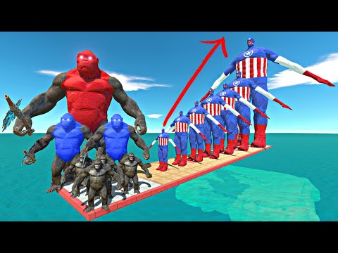 King Kong Team vs 7 Levels of Captain America Colossal Titan - Animal Revolt Battle Simulator