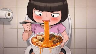Sneaky Malatang Mukbang in the Bathroom Without Mom Knowing