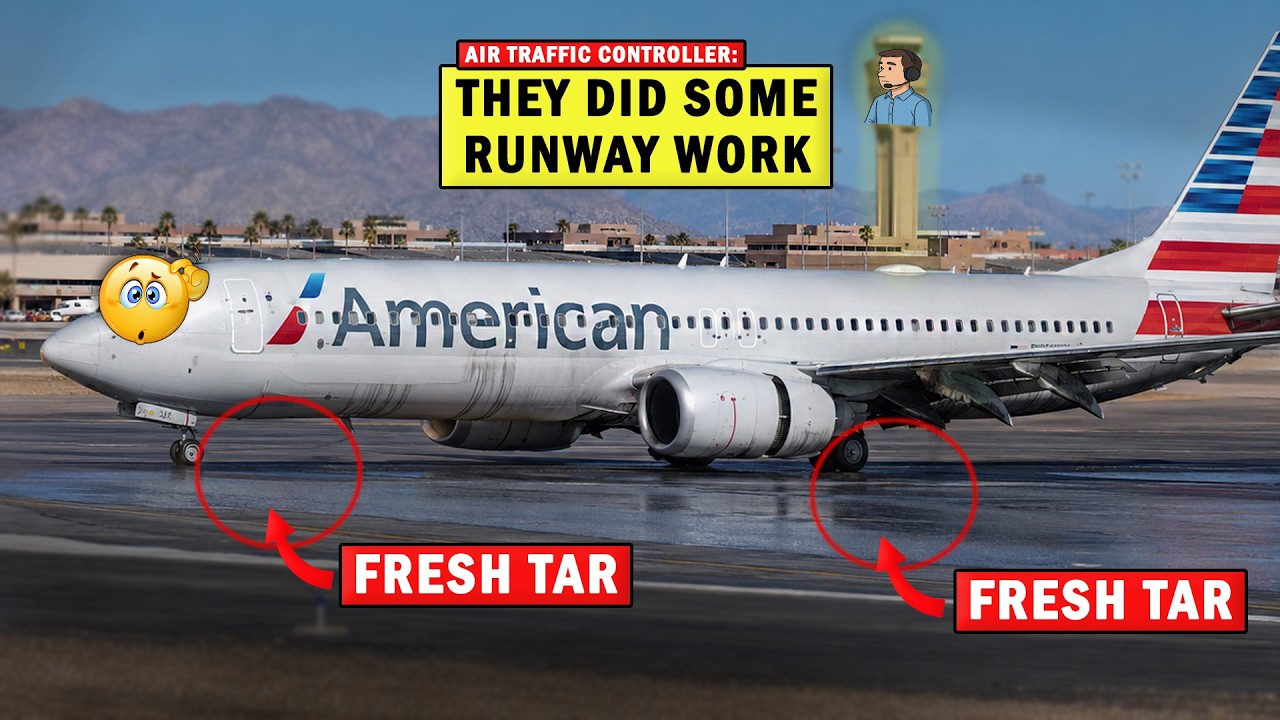 American B738 has TAR UNDER THE WINGS | Landed on Fresh Asphalt