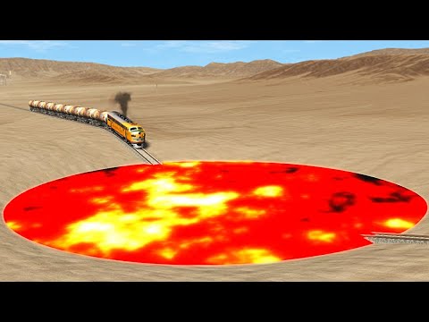Trains vs Giant Lava Pit | Lava vs Trains – BeamNG Drive