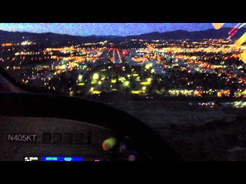 Piaggio landing KVNY at night cockpit P180 Avanti II