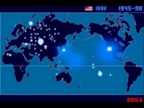 A Time Lapse Map of Every Nuclear Explosion Since 1945   by Isao Hashimoto