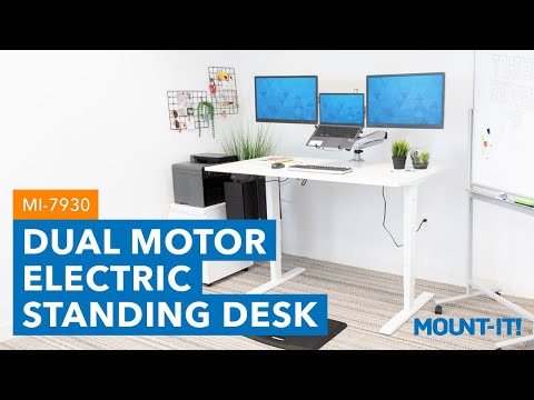 Mount-It Dual Motor Electric Sit-Stand Desk with Extra-Wide Tabletop (Brown with White Frames)