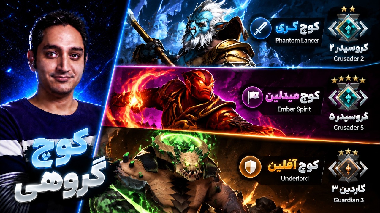 کوچ گروهی 3 رول مختلف🔵کوچ کری🟣 میدلین و 🟠آفلین |Coach all 3 Core Dota2