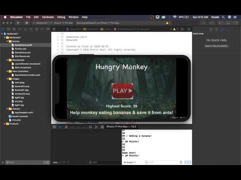 iPhone 2D Game using SpriteKit || Swift Project || Hungry Monkey iOS