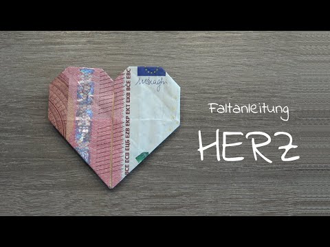 Fold a HEART out of 10 EURO, make money gifts, folding instructions for a heart-shaped 10 Euro note