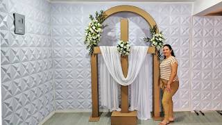 DECORAÇÃO DE PÁSCOA PARA IGREJA ✝️ Essa Cruz com Arco Romano vai emocionar todos 😍 (Fácil de Fazer)