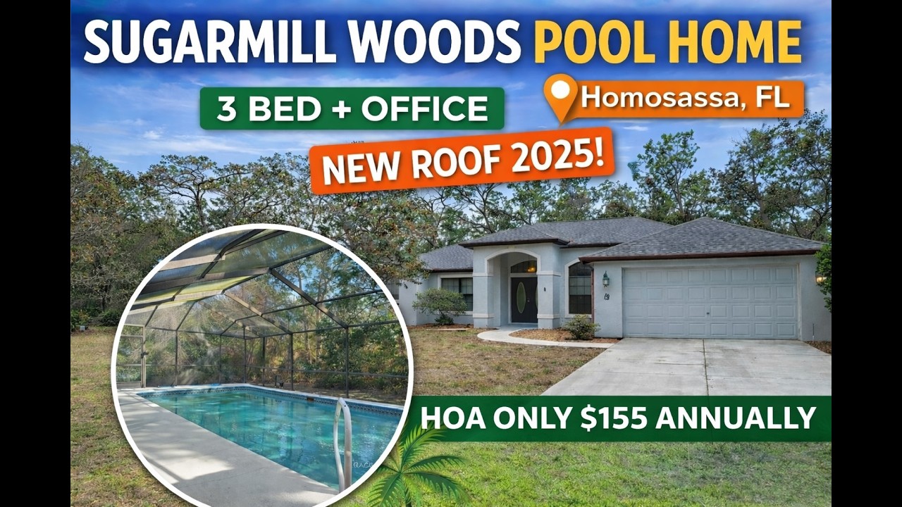 Cinematic tour: Homosassa FL Pool Home in Sugarmill Woods 🌴 3BR + Office | 2025 Roof MLS#851421
