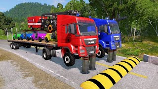 Double Flatbed Trailer Truck vs Speedbumps Train vs Cars Beamng.Drive new#01