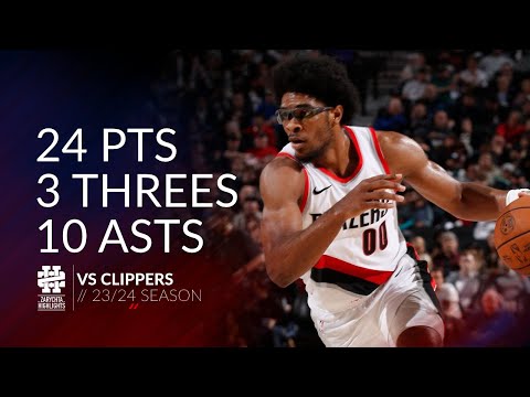 Scoot Henderson 24 pts 3 threes 10 asts vs Clippers 23/24 season