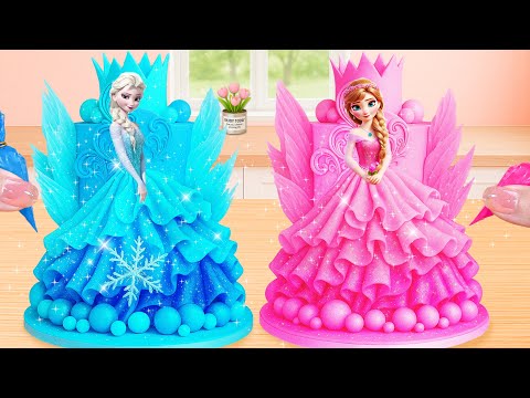 Elsa vs Anna Princess Cake 🎂✨ | Blue vs Pink Frozen Cake Challenge | Lily Little Cake