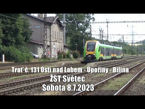 23.07.08 Elektrické Pesy a nákladní vlaky ve stanici Světec na trati Ústí n. L. - Úpořiny - Bílina