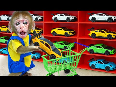 KiKi Monkey go shopping Hot Wheels Monster Truck & eat Rainbow Jelly with Duckling|KUDO ANIMAL KIKI