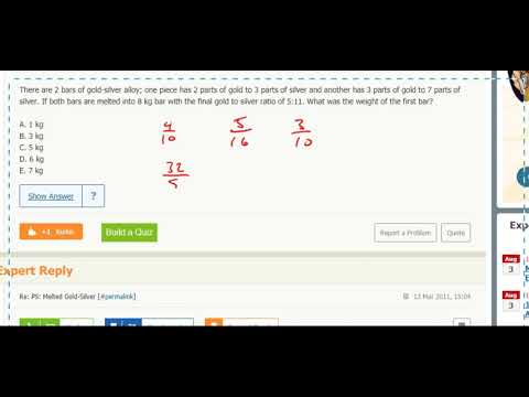 Mixtures 7- There are 2 bars of gold-silver alloy; one piece has 2 parts of gold to 3 parts...