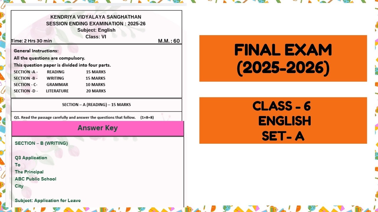 Class 6 English Sample Paper Set A | Final Exam Practice | Full Syllabus Question Paper