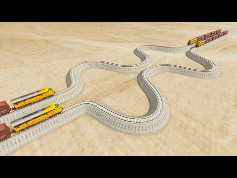 Impossible Weird Double Curved Rail Tracks Vs Trains Crossing - BeamNG.Drive
