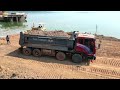 Perfectly! Amazing process of bridge construction to pouring soils into deep water by dump truck 25t