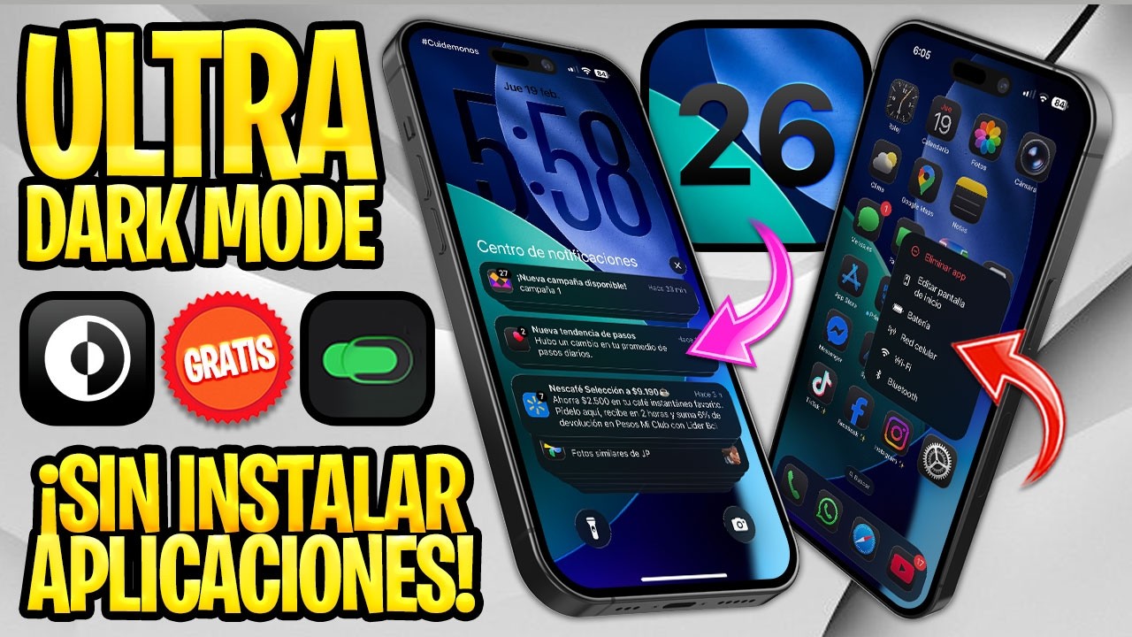 ACTIVA MODO ULTRA OSCURO EN CUALQUIER iPHONE ✅ TUTORIAL CON +5 AJUSTES OCULTOS DE iOS 26 (GRATIS)