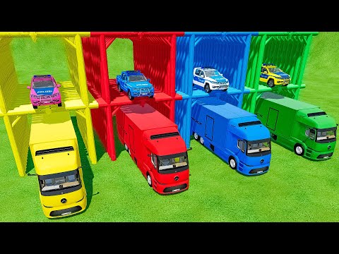 TRANSPORTING COLORED VOLKSWAGEN POLICE CARS WITH MERCEDES ELECTRIC TRUCKS ! Farming Simulator 22