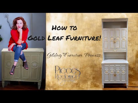 How to Gold Leaf Furniture - Gilding Process to Upcycle Furniture Makeover! Gold Gilding! #diy