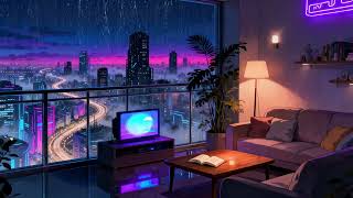 🌃 Quiet Neon City Night | Smooth Lofi Beats & Cozy Apartment | 4K