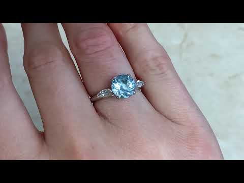 1.71ct Center Round Aquamarine and Pair Shaped Diamond Ring - Coatesville Ring - Hand Video