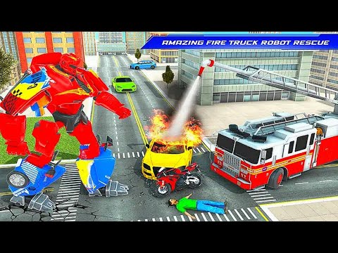 Flying Firefighter Robot Transforming Truck Robot Action Game #2 - Android Gameplay