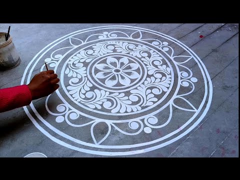 Saraswati Puja Special Big Round Alpona/Beautiful Alpona Design for Beginners/Easy Alpona 