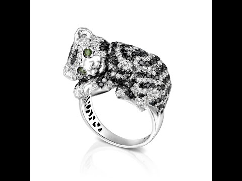 Panda Bear Diamond Ring,Animal Ring,14K Gold